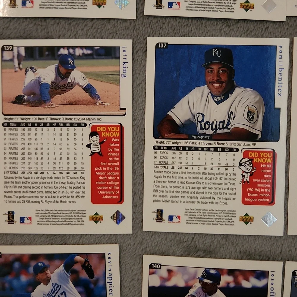 Vintage 1998 Upper Deck Royals Baseball Trading Cards